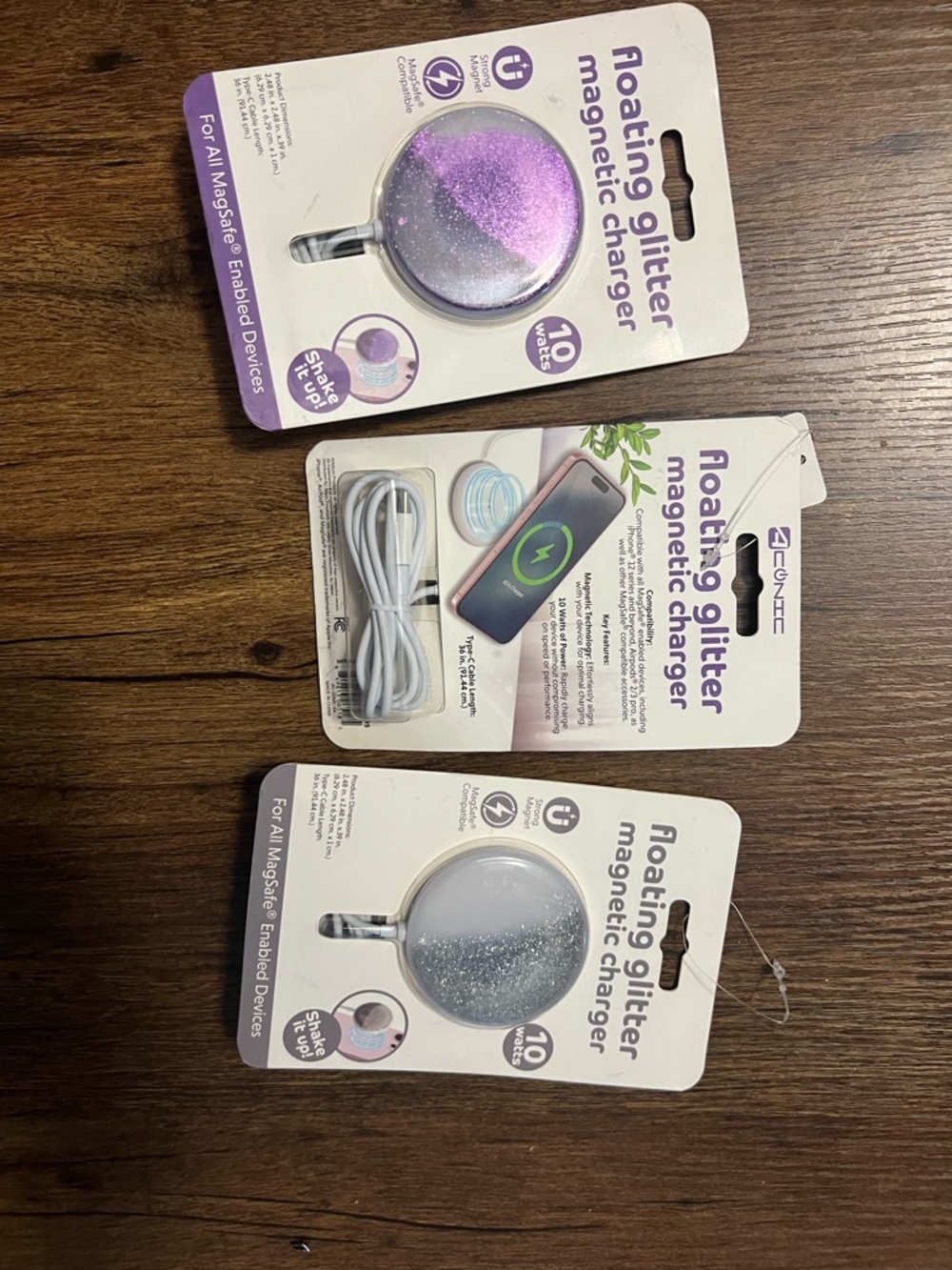Floating Glitter Magnetic Charger - Purple & Silver